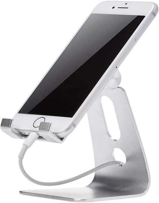 Adjustable Aluminum Phone Stand for Cell Phones, Iphone and Android, Desktop Phone Holder with Adjustable Angle, Hands-Free Viewing, 3.15 X 2.87 X 3.74 Inch, Silver