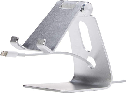 Adjustable Aluminum Phone Stand for Cell Phones, Iphone and Android, Desktop Phone Holder with Adjustable Angle, Hands-Free Viewing, 3.15 X 2.87 X 3.74 Inch, Silver