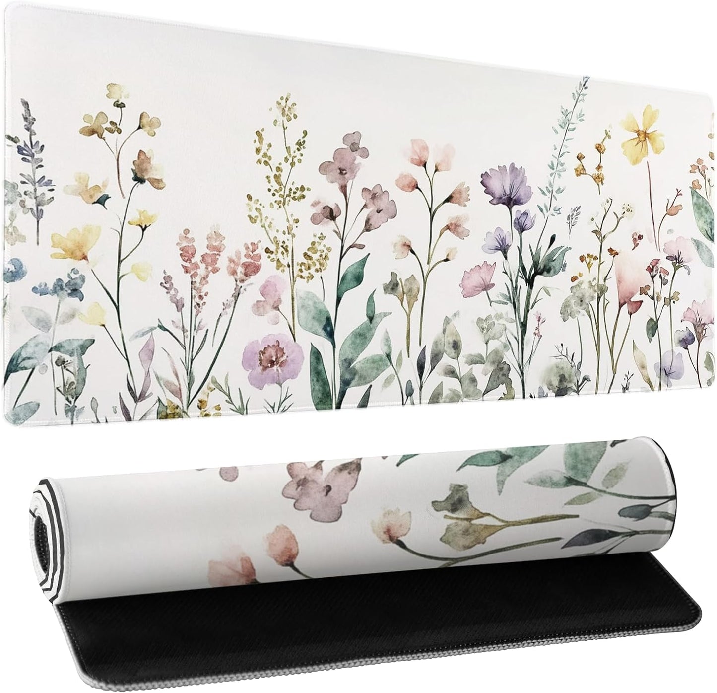 Floral Desk Mat Beige Boho Desk Pad Large Extended Gaming Mouse Pad XL Cute Minimalist Flowers Keyboard Mat 31.5X11.8 Inch Boho Esthetics Mousepad Big Keyboard Mouse Mat for Home Office Work Game