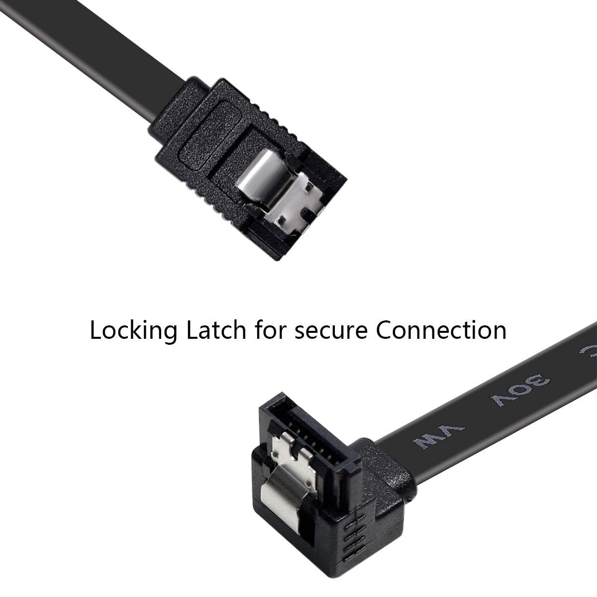 SATA Cable III, SATA Cable III 6Gbps 90 Degree Right Angle with Locking Latch 18 Inch for SATA HDD, SSD, CD Driver, CD Writer - Right Angel