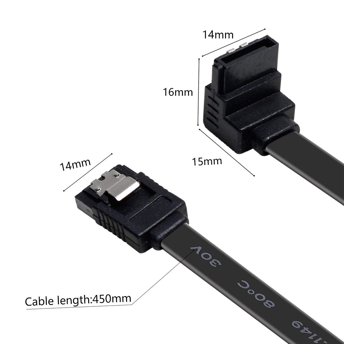 SATA Cable III, SATA Cable III 6Gbps 90 Degree Right Angle with Locking Latch 18 Inch for SATA HDD, SSD, CD Driver, CD Writer - Right Angel