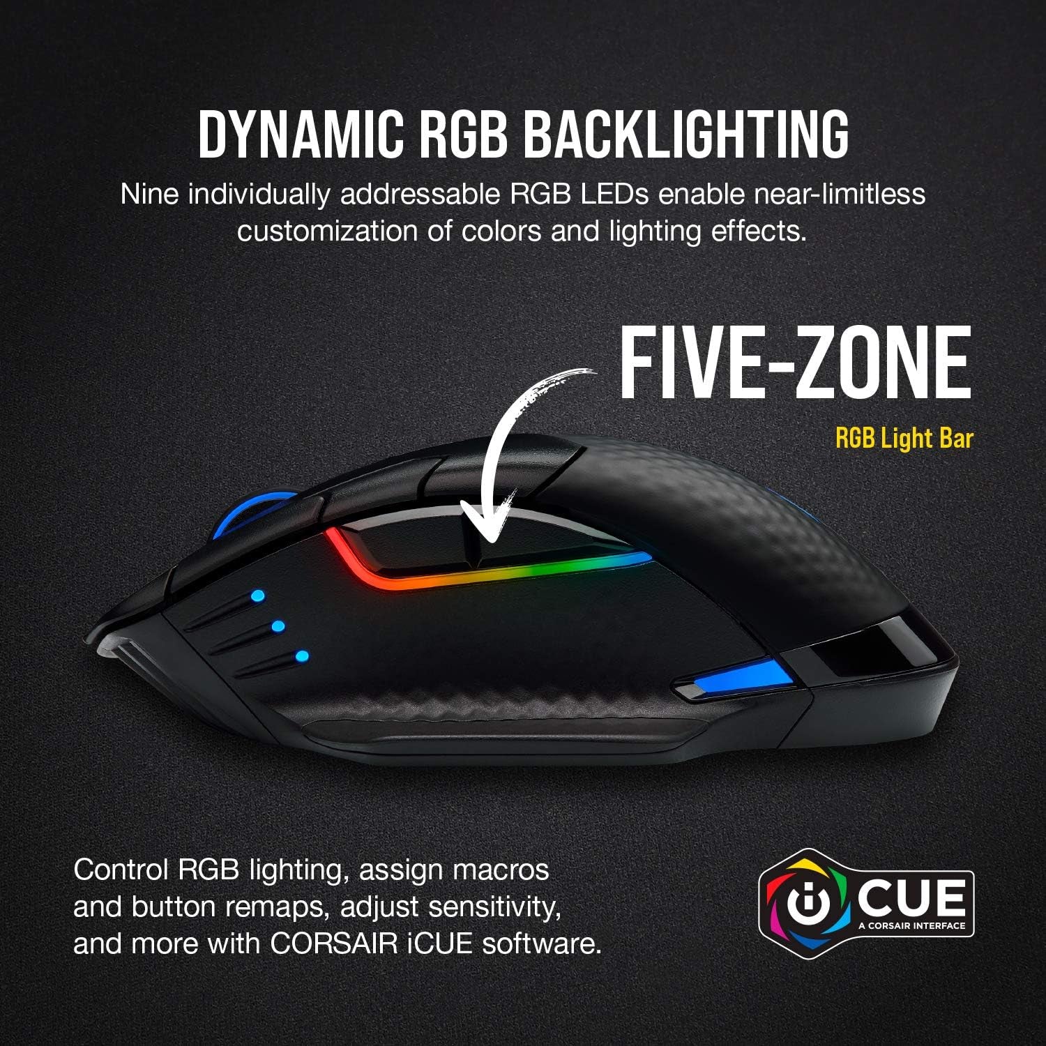 Corsair Dark CORE RGB PRO Wireless/Wired FPS MOBA Gaming Mouse – 18,000 DPI, Fast Response Time, 8 Programmable Side Buttons, Dynamic Multi-Color Backlighting – Black